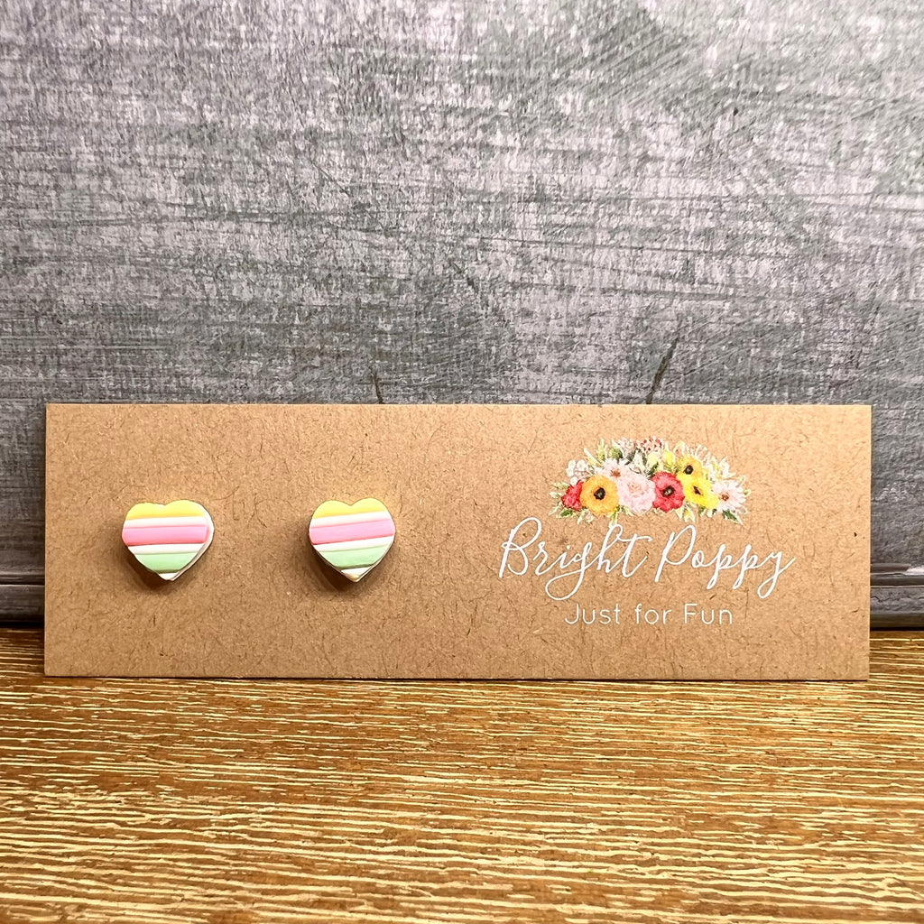 Pastel Heart Studs (Green, White, Pink and Yellow)